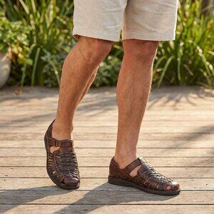 Mens Huarache Sandals 9.5W Brown Bamboo2 Buffalo Leather Fisherman